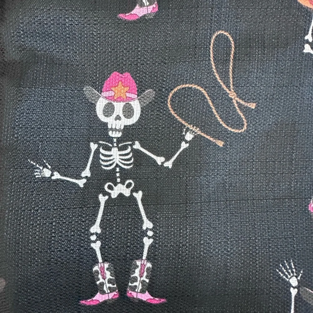 Black & Pink Dancing Skeleton Cowboy Western Print Shower Curtain